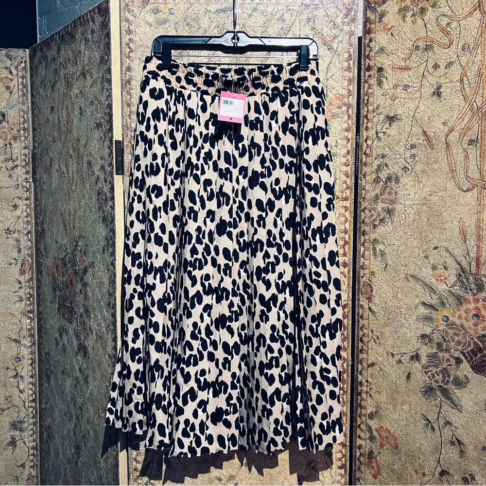 New With Tag NWT Kate Spade Black and Cream Feline MIDI Skirt Size Large